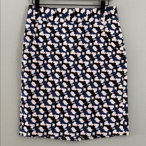 J. Crew Collection Lizard pencil skirt off-white w/royal blue & navy blue geckos